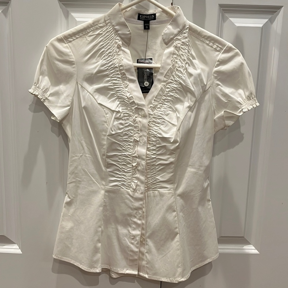 Express white essential stretch short sleeve work shirt
